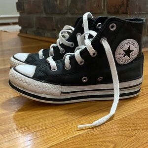 Converse Kids Black and White High-Top Leather Sneakers